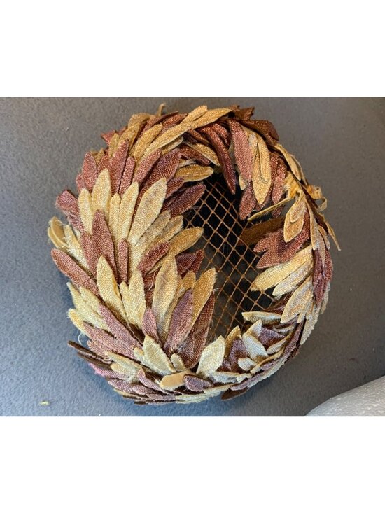 Vintage Velvet Trim Women’s Hat Size 22 Yellow & Rust Tones Leaf Design Retro St main image 3